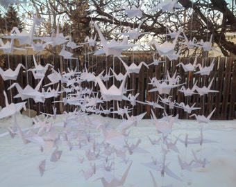 600 Origami Cranes On String- 100 Strands Set of 6- Origami Cranes Garland - Paper Cranes Backdrop