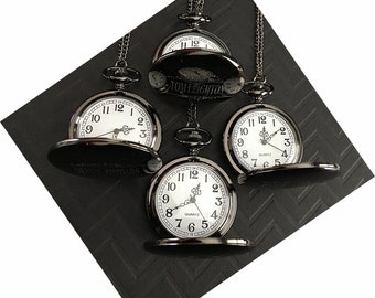 Groomsmen gift - 4 Laser engraved pocket watches - Vintage Silver style pocket watch in gift box -Personalized engraved gift -Wedding gifts