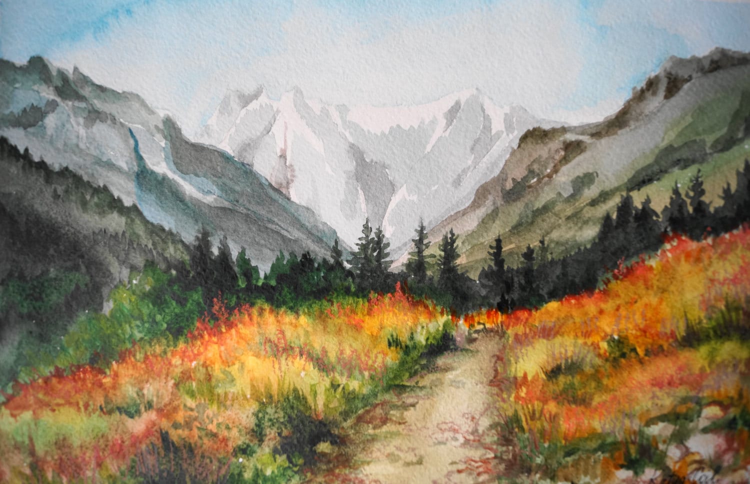 Original Watercolor Painting Mountain Watercolor Mountain