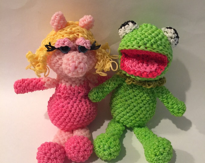 Kermit the Frog & Miss Piggy Combo Play Pack Rubber Band Figure, Rainbow Loom Loomigurumi, Rainbow Loom Disney