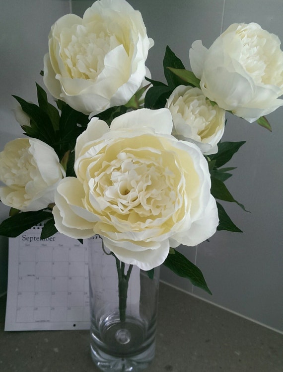 Items similar to Real looking peonies bush,cream peony bush, white peony bush, ivory peony, silk