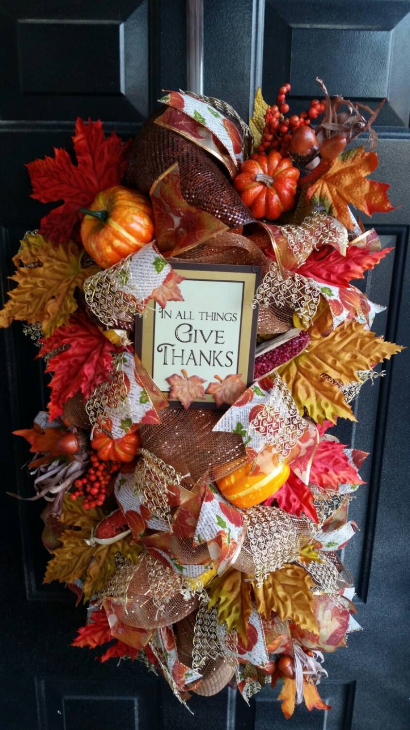 Give Thanks Swag Thanksgiving Swag Autumn Swag Fall Swag