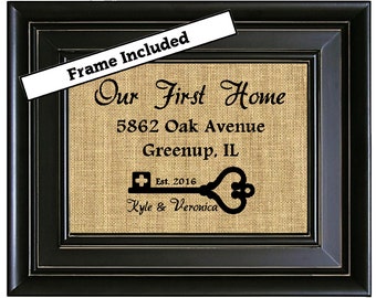 FRAMED House Warming Gift New Home Housewarming Gift Our First Home Burlap Print Personalized Address Sign New House Gift New Homeowner