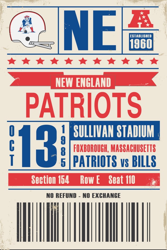 New England Patriots Retro Ticket Print by StudioMaxe on Etsy