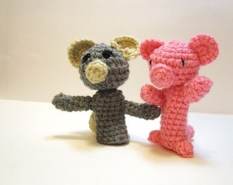 Crochet Bear & Pig Finger Puppets - Amigurumi Toys - Handmade Toys - Bear Puppet - Child Toys - Animal Puppets