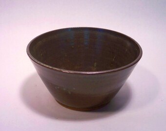 Soup or cereal bowl, stoneware pottery in a blue green brown variegated glaze, 4 x 7 inches