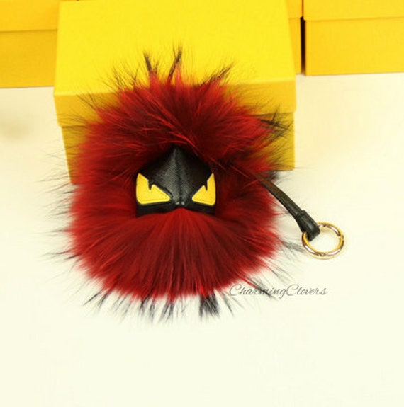 pom red keychain pom Fur by Purse/Keychain CharmingClovers RED FIRE Pom Pom Monster