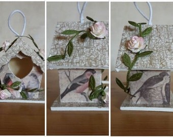 Bird Nesting Box, Shabby Chic Bird House, Decorative Bird Box, Decoupage Bird House, Wooden Bird House, Rustic Bird House