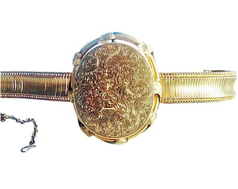 Antique Victorian Locket Bracelet Bangle 18k Gold Engraved Original Box (#5034)