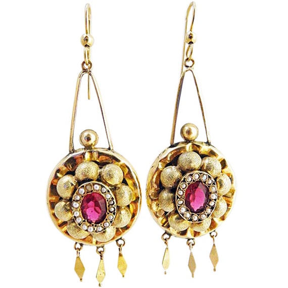 Victorian Earrings 14k Gold Seed Pearls Paste