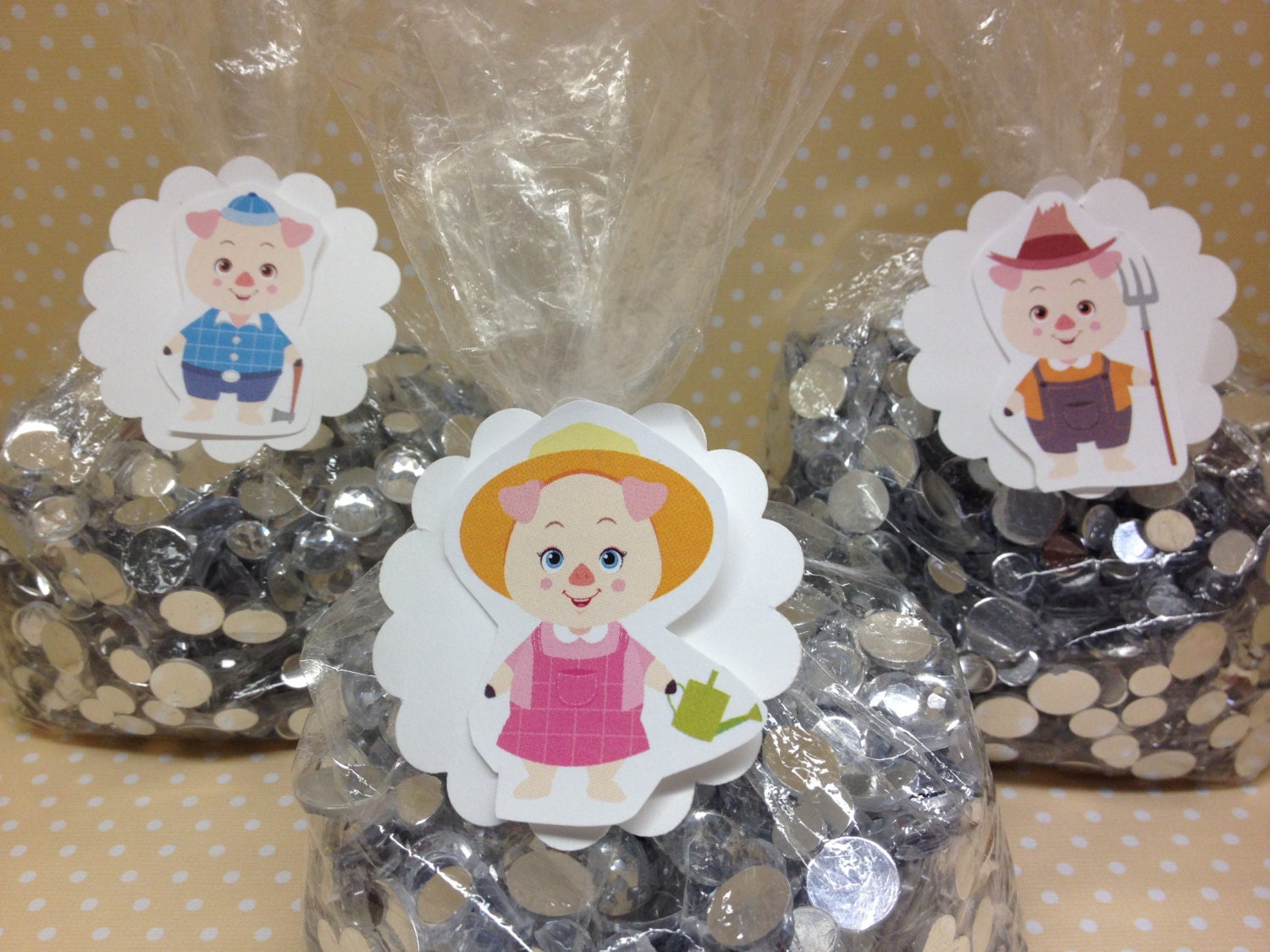 3 Little Pigs Big Bad Wolf Party Favor Bags with Tags Set