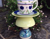 Teacup Whimsy, bird bath, bird feeder, garden totem, garden deco, patio decor, upcycled ceramics, garden art, garden whimsy, garden stake Teacup Whimsy, bird bath, bird feeder, garden totem, garden deco, patio decor, upcycled ceramics, garden art, garden whimsy, garden stake
