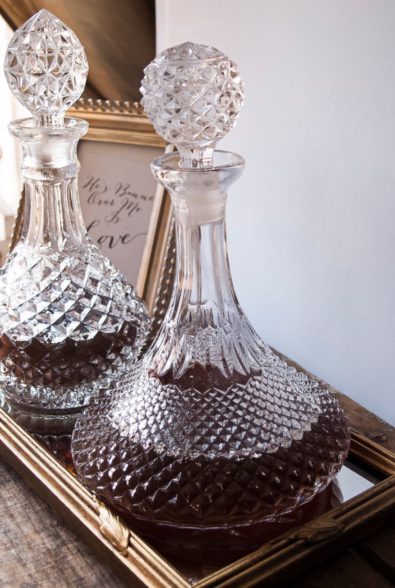 Glass Decanter Hobnail Vintage Lead Cut Crystal Decanter