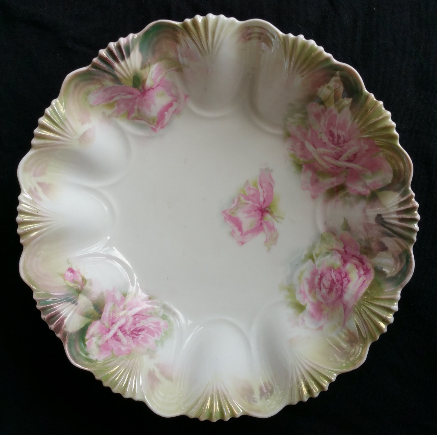 Antique RS Prussia Large Bowl with Pink Roses and Shadow