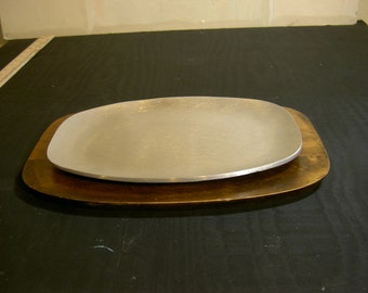 mid centrey modern, danish modern small aluminum teak serving tray