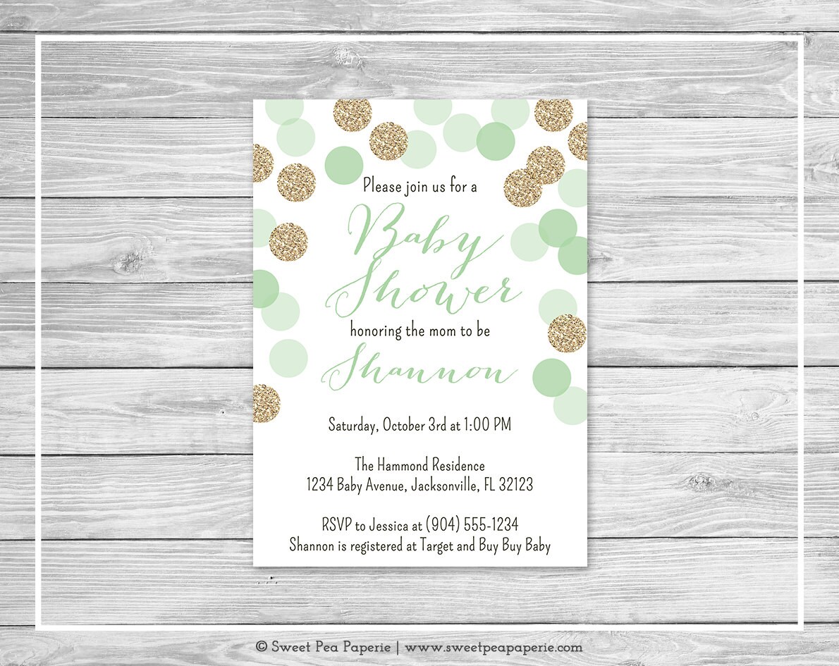 Mint and Gold Baby Shower Invitation Printable Baby Shower