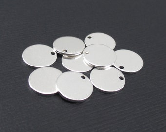 Sterling Silver Disc Blanks Metal Stamping Blanks 20 gauge ga g 8.9mm Round Silver Disks Discs 20g Tags with Hole