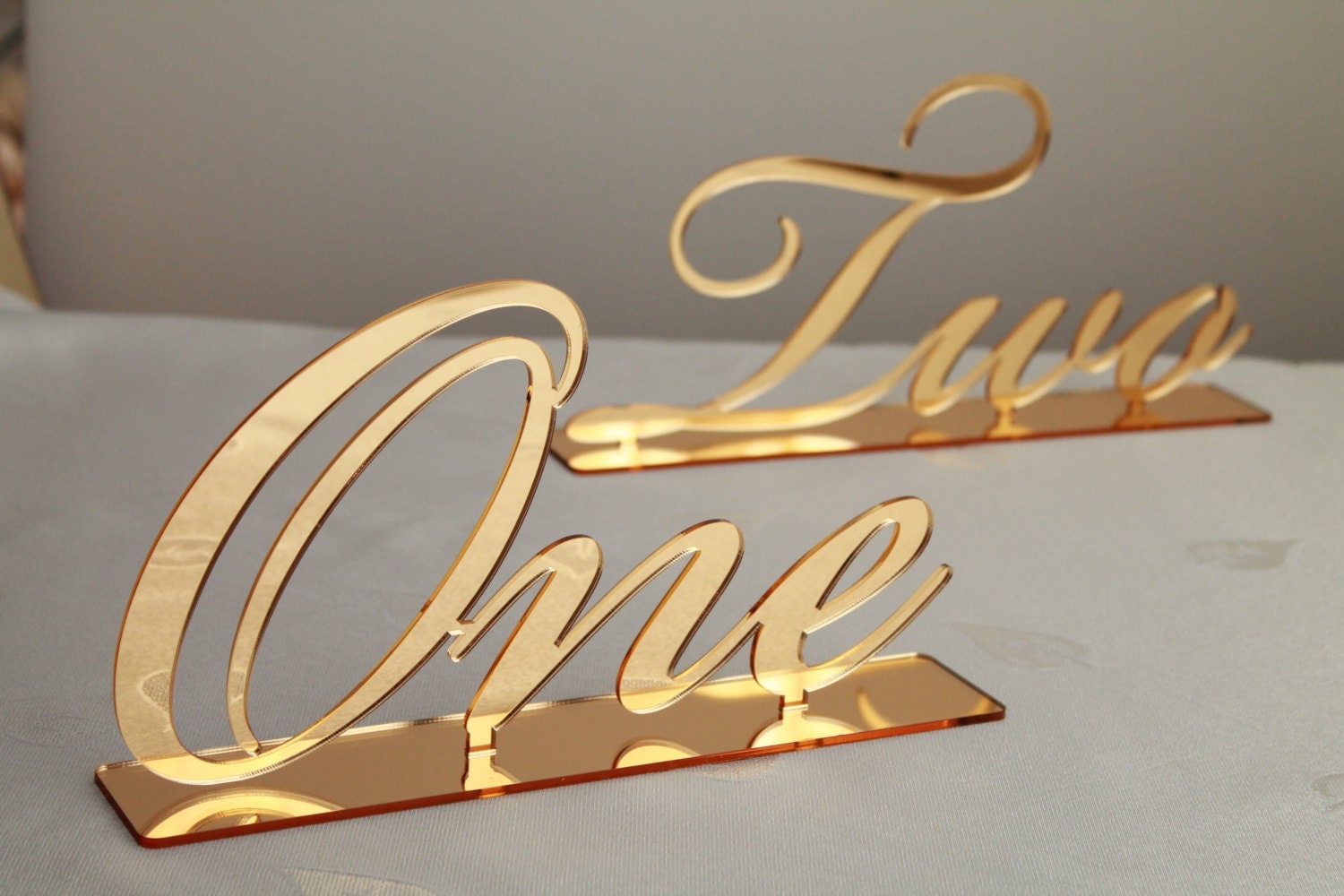 Gold Mirror Table Numbers, Freestanding Script Wedding 