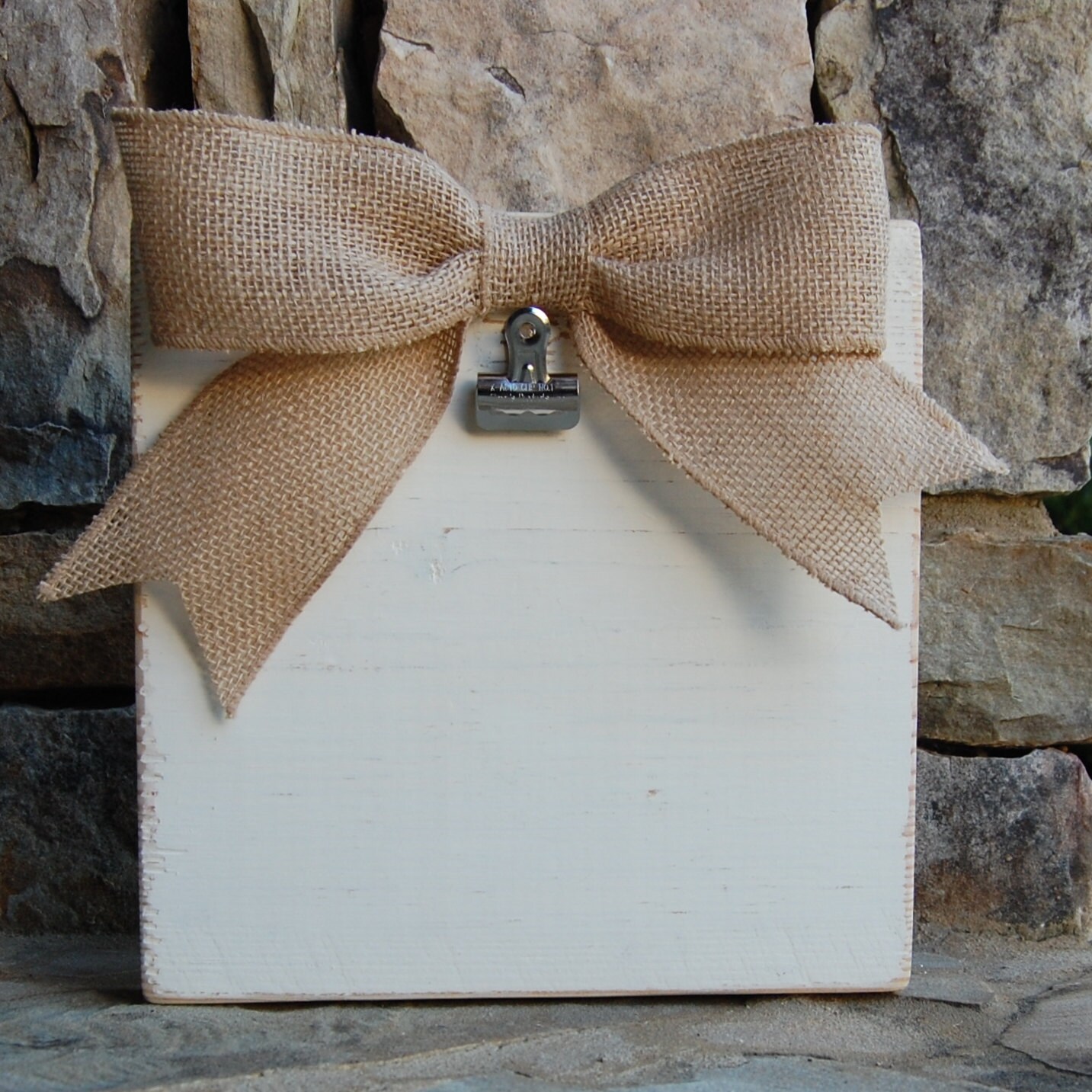 5x7 Photo Wood Block Frame with Clip Burlap Bow