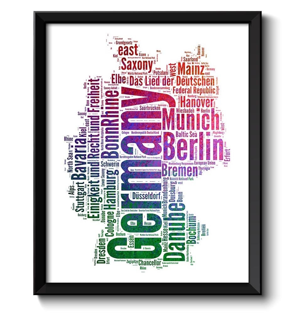 Colorful Germany Text Word Map Typography Poster Print Country