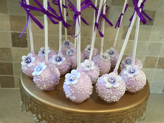 Lilac Chocolate Covered Cake Pops with Edible Flower and