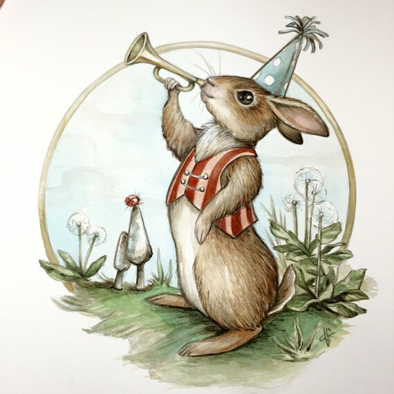 Bunny Rabbit Vintage Style Art Print for Nursery by ArtsyDeniseToo