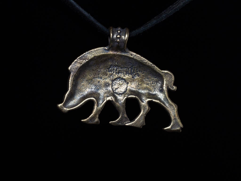 Wild Boar Pendant Celtic Style brass handmade by ArtifactoryStore