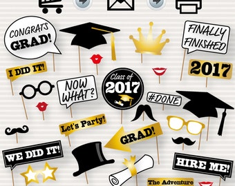 Graduation Photo Booth Printable Props - 2017 Graduation Party - Instant Download Graduation Photo Booth Props 2017 - Graduation Party Props
