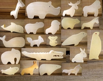 Choose 4 Wooden Animals // Montessori Toys // Nursery décor // baby wooden toys // imagination kid // Elephant - Bear // waldorf