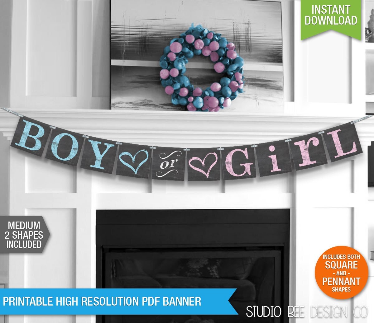 Boy or Girl Banner INSTANT DOWNLOAD Printable Chalkboard