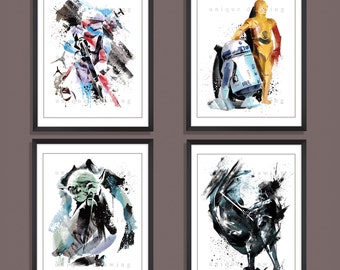 Star wars movie poster, Star Wars poster, Star War print, set of 4 prints, Darth Vader, Yoda, Stormtrooper, R2D2, 3CPO, Kids Decor, 3533