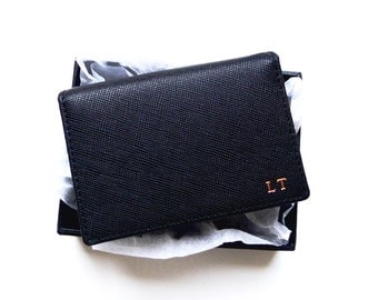 Black business card holder - Personalised - Small Font - Complimentary initials hotstamping