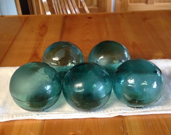 1 Antique Teal MOLDED Glass Float - Antique Fishing Net Glass Float - Glass Float - Antique Glass Floats - Buoy Balls - Glass