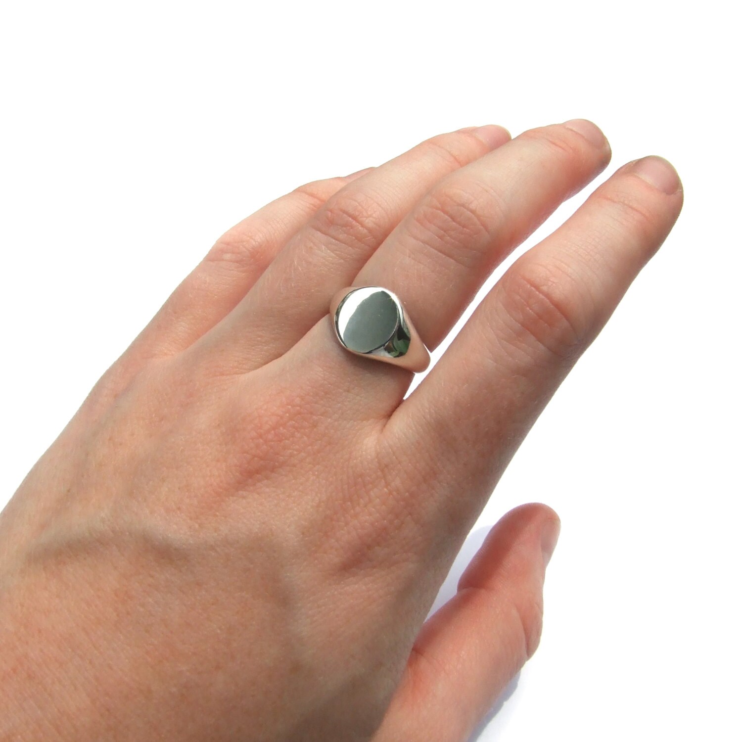 Silver Ring / Round Oval Solid Sterling Silver Ladies
