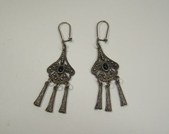antique silver earrings with black stone