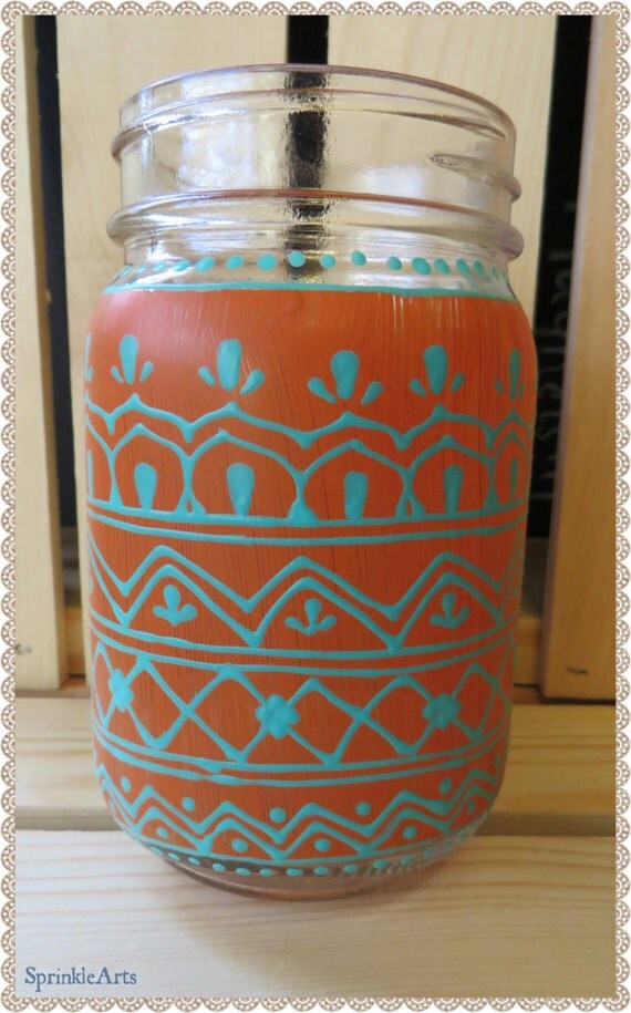 Mason Jar Indian Henna Mehndi Design Vase Candle Holder
