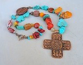 Tribal-Southwestern Turquoise Necklace, statement necklace copper pendant cross necklace rustic necklace modern turquoise tribal necklace Tribal-Southwestern Turquoise Necklace, statement necklace copper pendant cross necklace rustic necklace modern turquoise tribal necklace