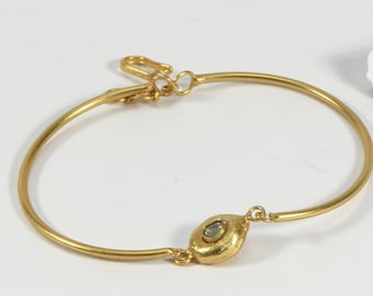 Organic Women Bangle Bracelet .925 Sterling Silver in 18ktGold Micron Plating 2.5 inches with 9mm Uncut Diamond bead
