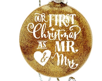 Christmas Ornaments - Glass Christmas Ornament - Decorations for Christmas - Mr and Mrs Glitter Christmas Ornament - Gifts under 20