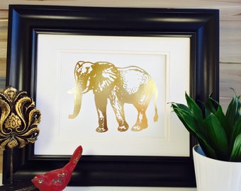 Gold Elephant, Elephant Nursery, Elephant art print, Wall Art, Gold Foil print, Elephant Decor,