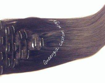 L@@K SALE!! 100% Malaysian Straight human hair extension clip in 7 pieces Full Head Set 100grams