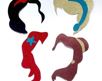 4-Piece Disney Princess inspired Photo Booth Prop Set. Wedding, Hen, Bachelorette and Birthday, Halloween Party.