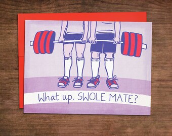 Swole Mate - Crossfit Valentines Day Card - Fitness Weightlifting Barbell - Funny Clever Love Anniversary Engagement Proposal