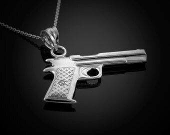 Sterling Silver Pistol Gun Pendant Necklace