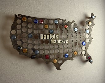 USA Beer Cap Map Display Holder with 3D Personalized Standout Name