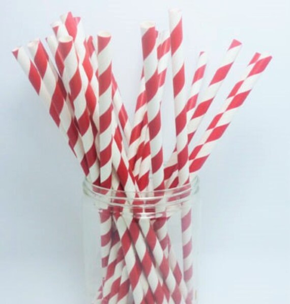 Paper Straws 25 Ct Red Candy Cane Stripe Party by TheWeddingHouse
