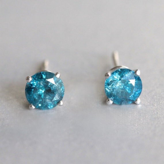 Blue Diamond Earrings Genuine Diamond Elegant Stud Earrings