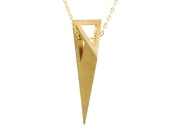 Pyramid Necklace, 3D Necklace, 18K Gold Necklace, 14K Solid Gold Necklace, Gold Triangle Necklace, Gold Minimalist Necklace, Edgy Necklace