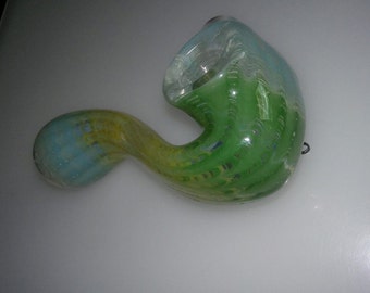 Multi-colored hand blown glass sidelock pipe. Silver fumed & Color changing!