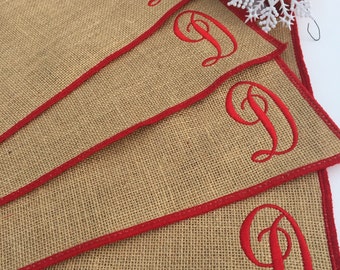 Monogrammed Burlap Place Mats, Personalized Burlap Place Mats, Wedding Decor, Embroidered Burlap Place Mats, Bridesmaids Gifts, Wedding Day